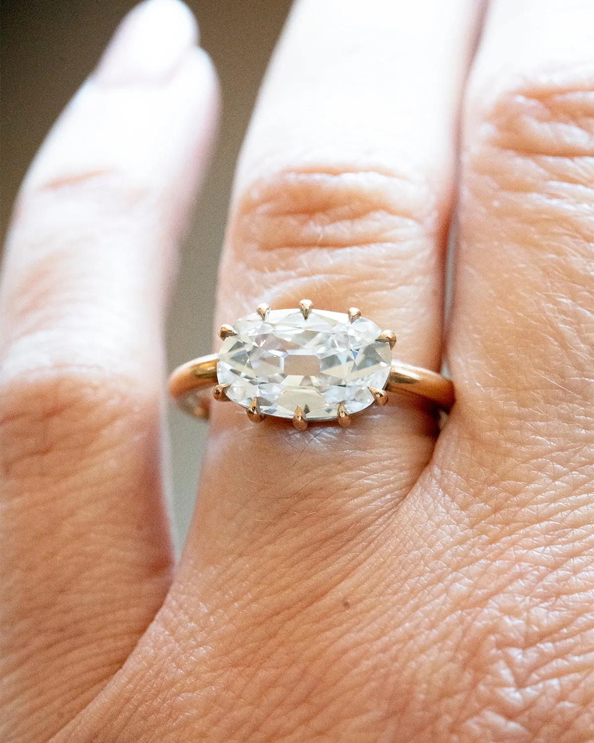 Bell & Bird Three Carat Elongated Old Mine Cut Ring