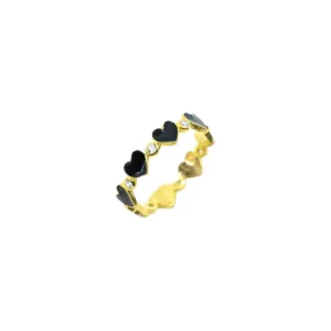 Black Heart To Heart Ring With CZ Diamonds