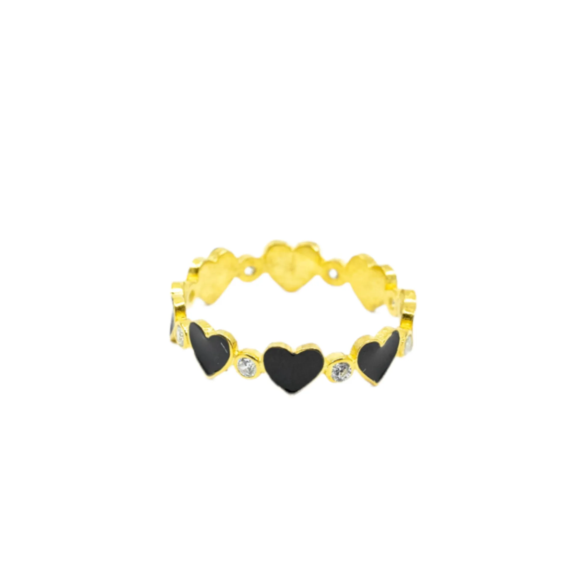 Black Heart To Heart Ring With CZ Diamonds