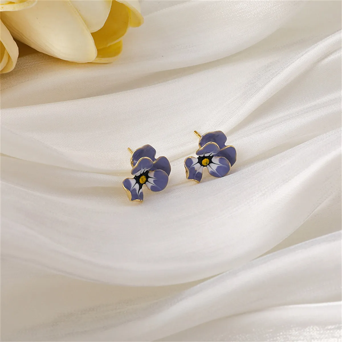 Blue & Cubic Zirconia Flower Stud Earrings