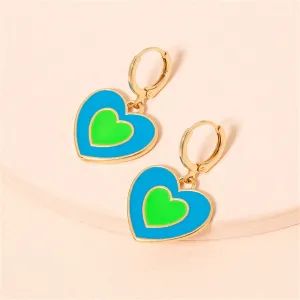 Blue & Green Enamel 18K Gold-Plated Heart Huggie Earrings