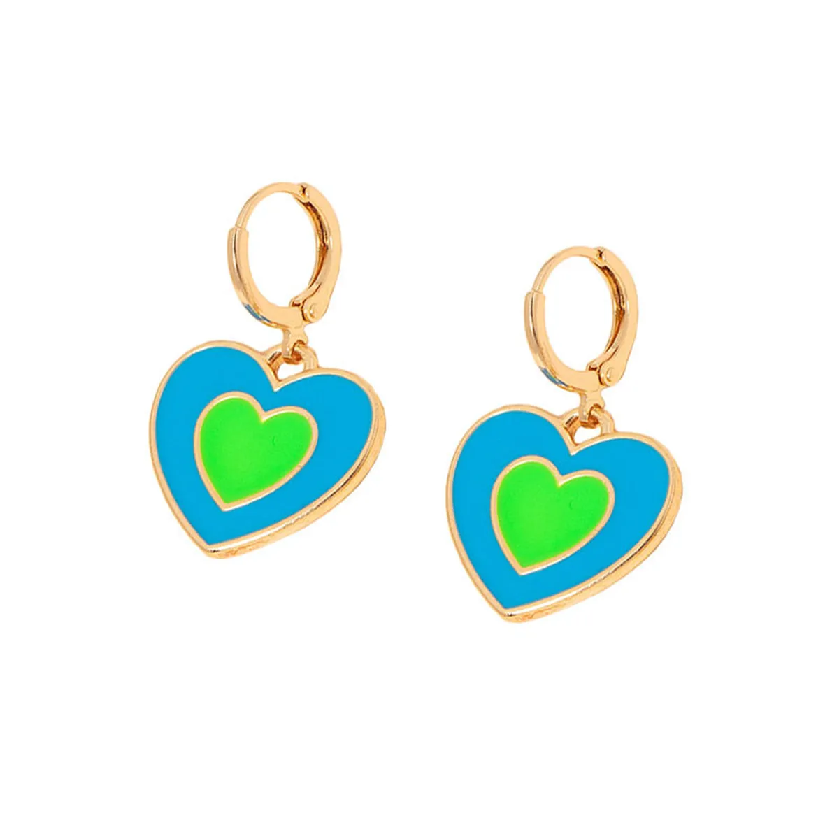 Blue & Green Enamel 18K Gold-Plated Heart Huggie Earrings
