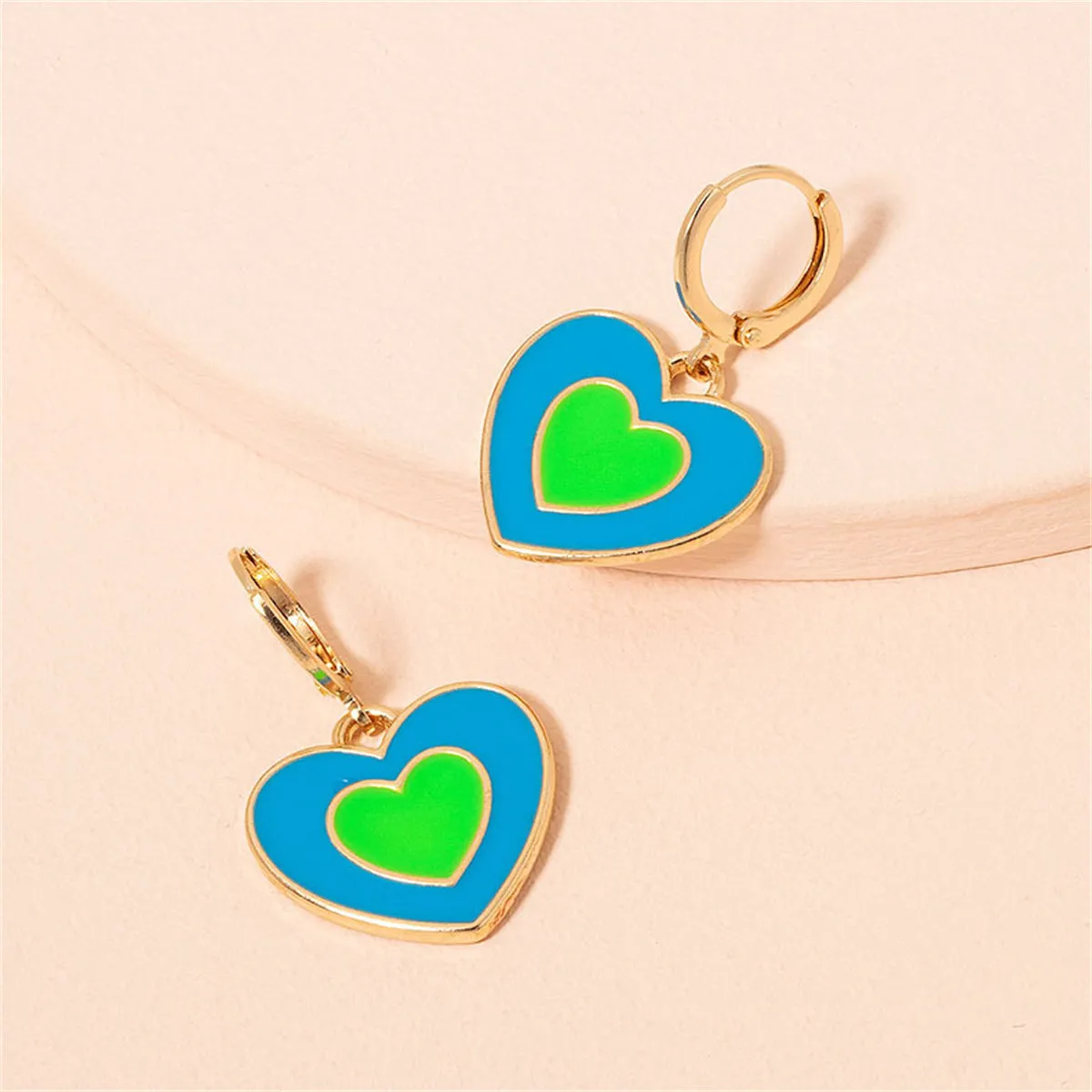 Blue & Green Enamel 18K Gold-Plated Heart Huggie Earrings