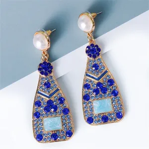 Blue Cubic Zirconia & Pearl 18K Gold-Plated Sparkling Champagne Drop Earrings