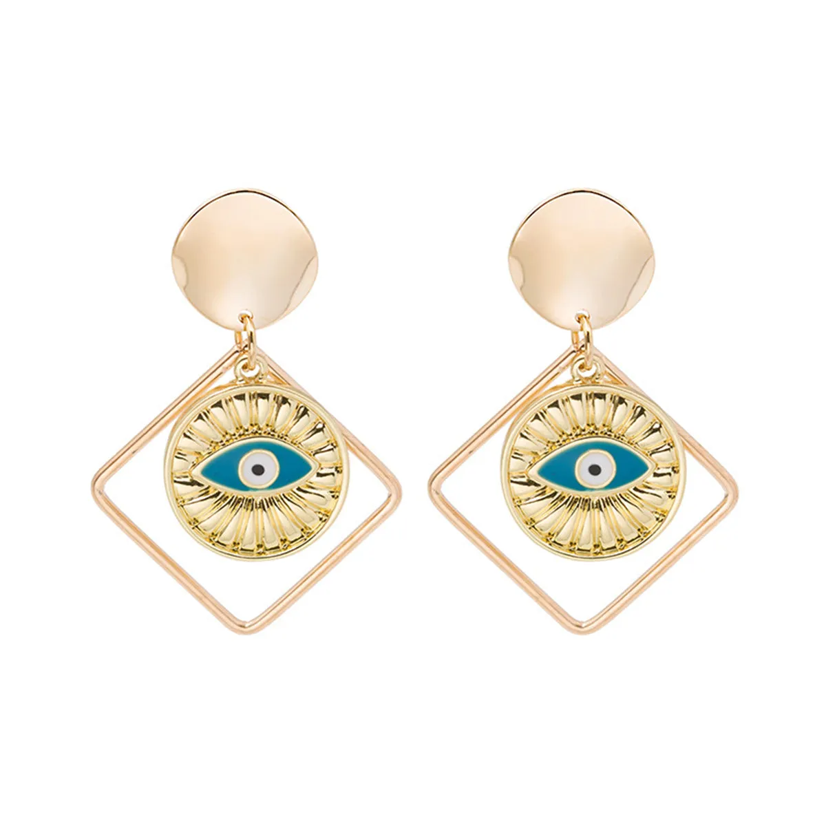 Blue Enamel & 18K Gold-Plated Evil Eye Open Rhombus Drop Earrings