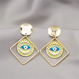 Blue Enamel & 18K Gold-Plated Evil Eye Open Rhombus Drop Earrings