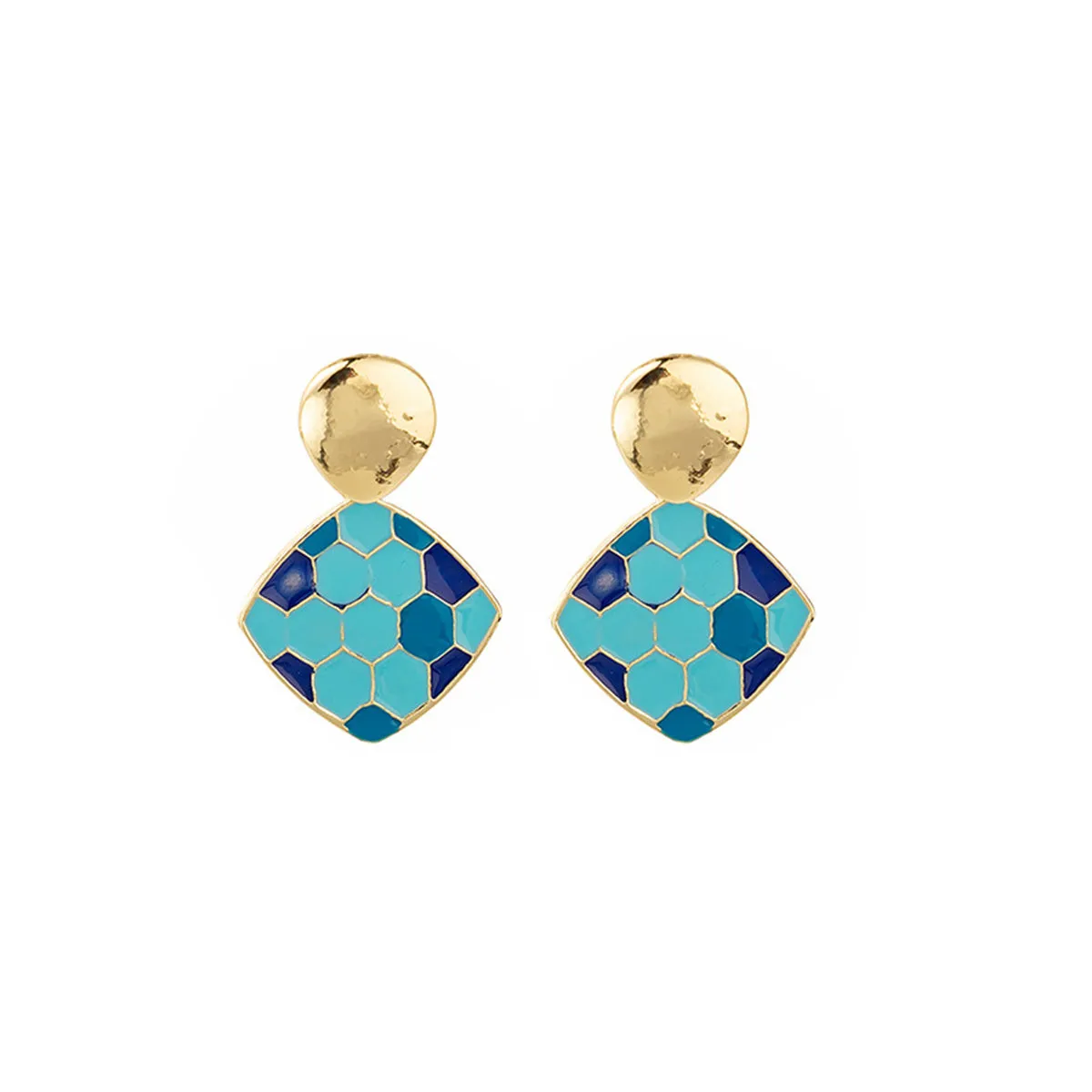 Blue Enamel & 18K Gold-Plated Rhombus Drop Earrings