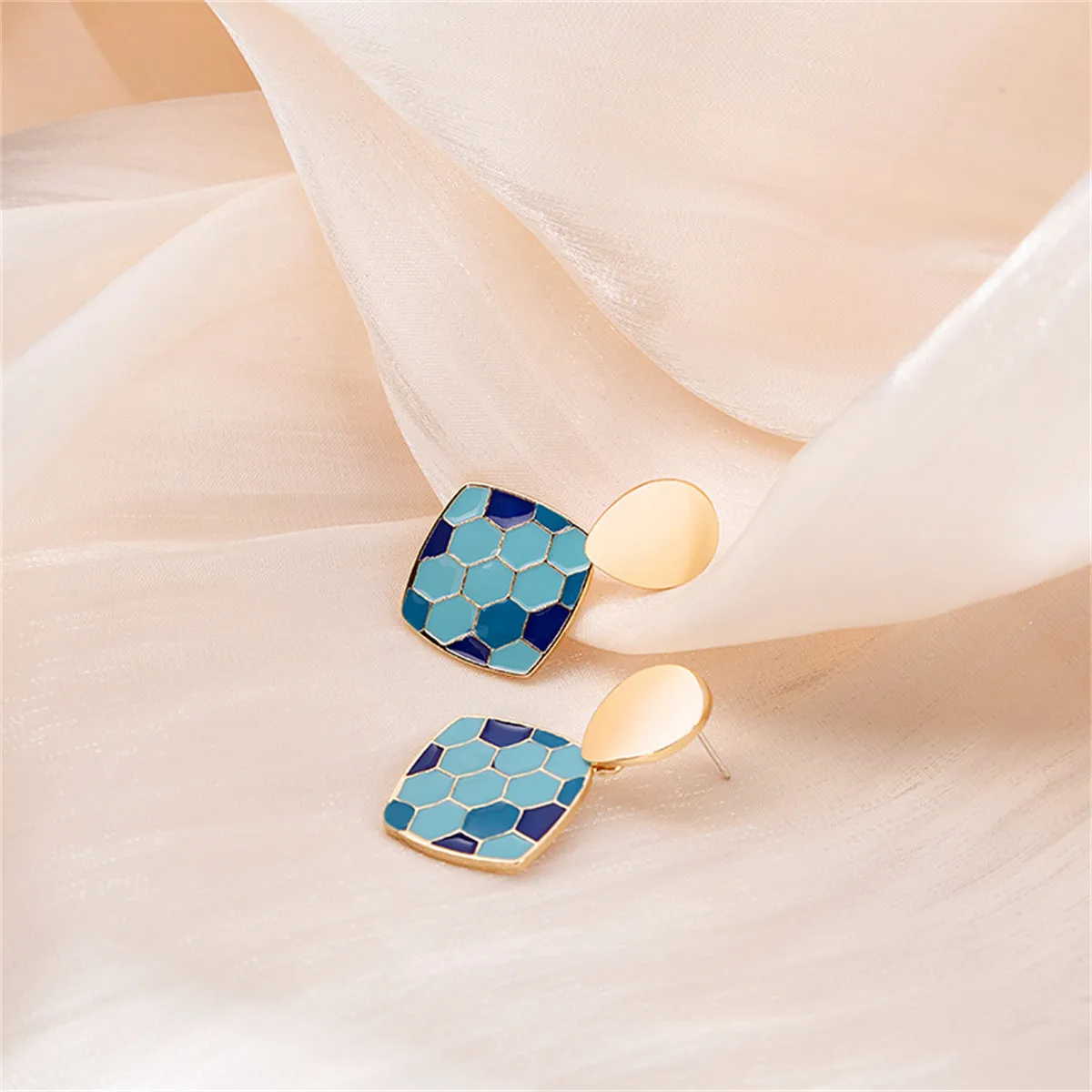 Blue Enamel & 18K Gold-Plated Rhombus Drop Earrings