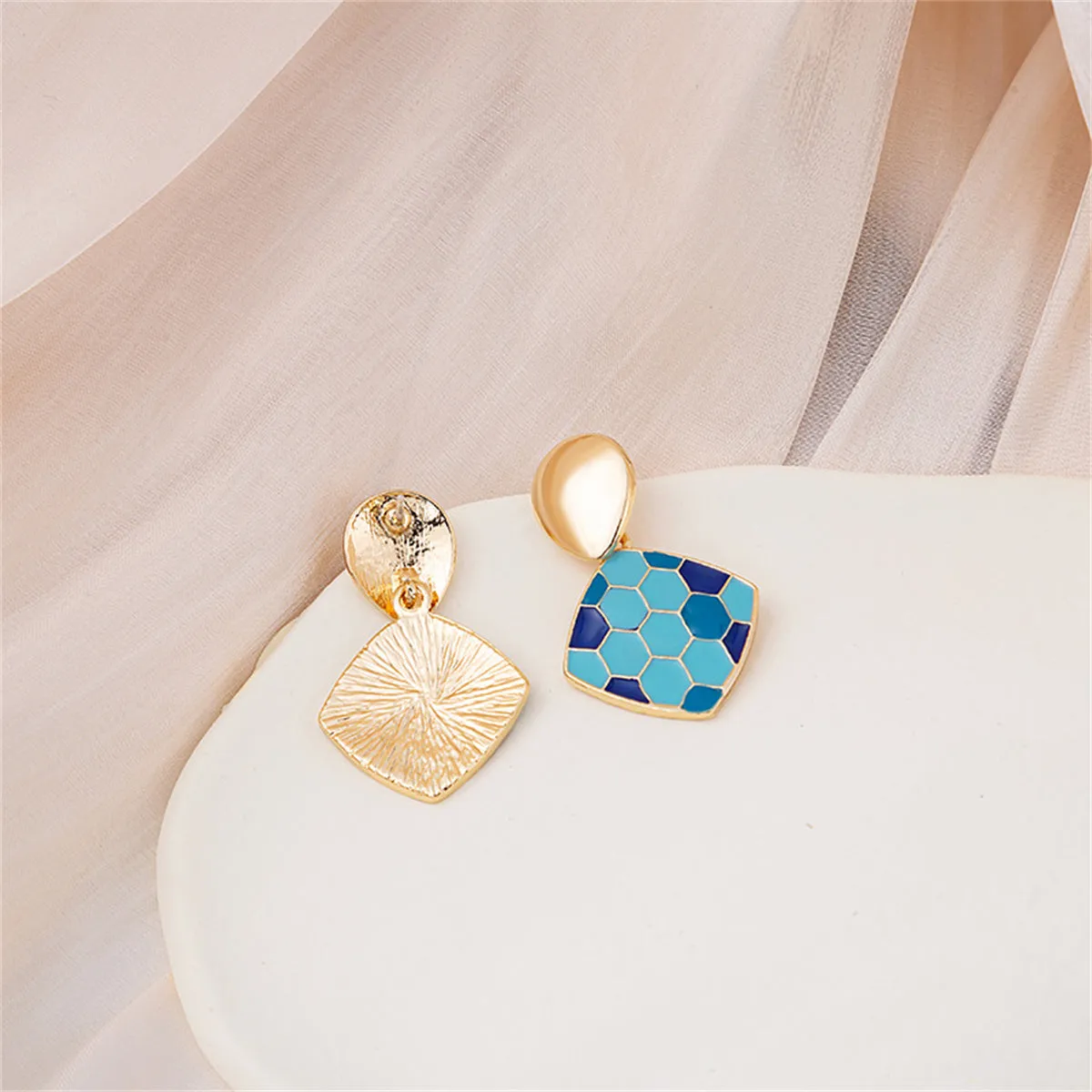 Blue Enamel & 18K Gold-Plated Rhombus Drop Earrings