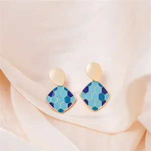 Blue Enamel & 18K Gold-Plated Rhombus Drop Earrings
