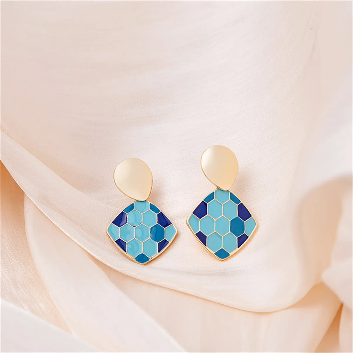 Blue Enamel & 18K Gold-Plated Rhombus Drop Earrings