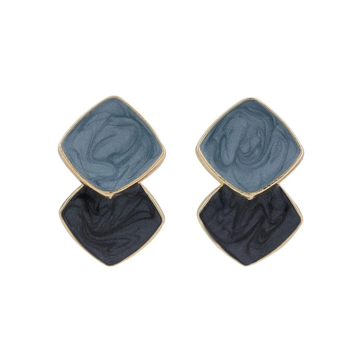 Blue Enamel & 18K Gold-Plated Stacked Block Stud Earrings
