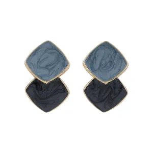Blue Enamel & 18K Gold-Plated Stacked Block Stud Earrings