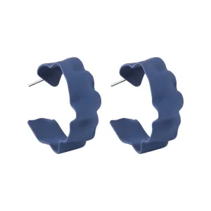 Blue Enamel & Silver-Plated Wave Huggie Earrings