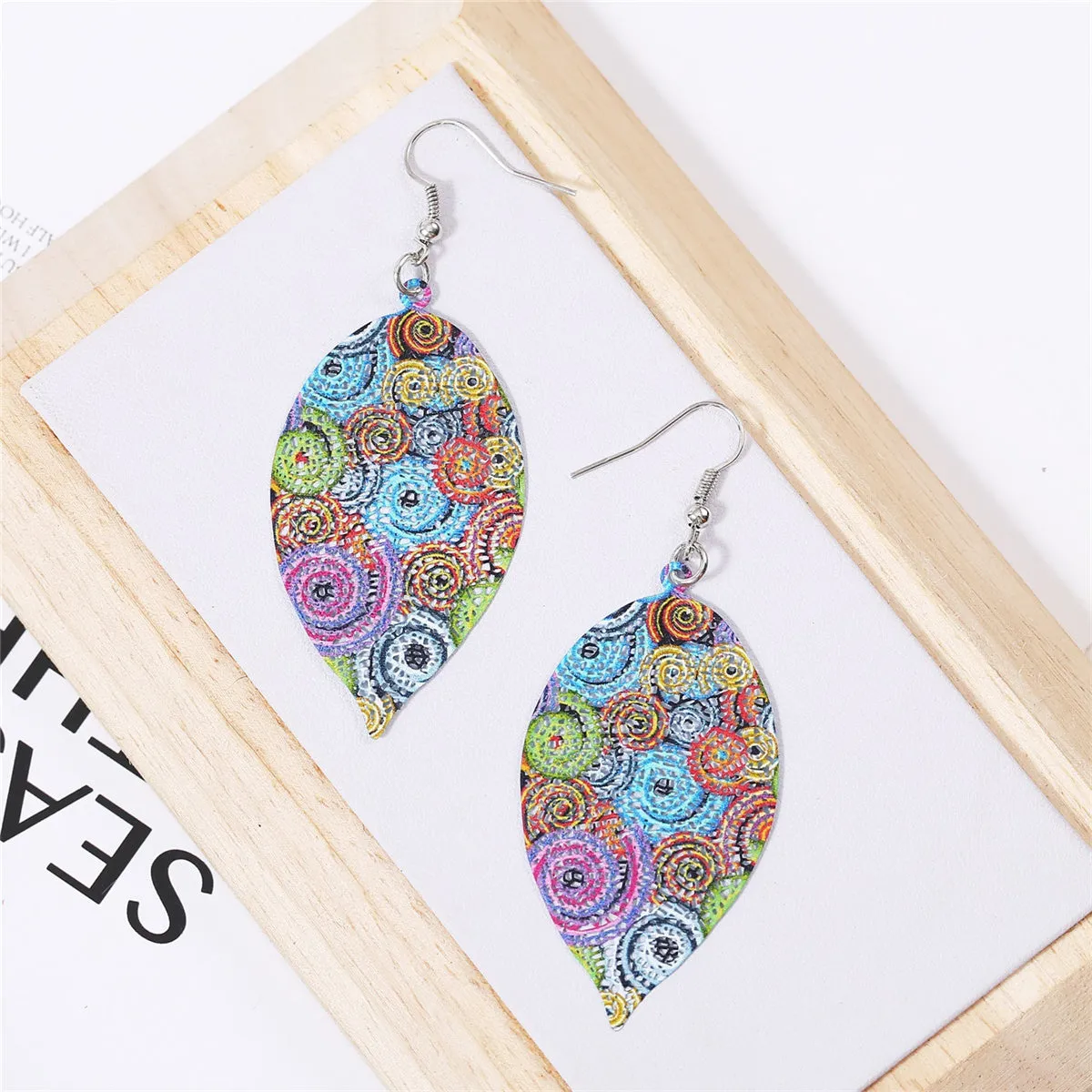 Blue Multicolor Enamel & Silver-Plated Openwork Leaves Drop Earrings