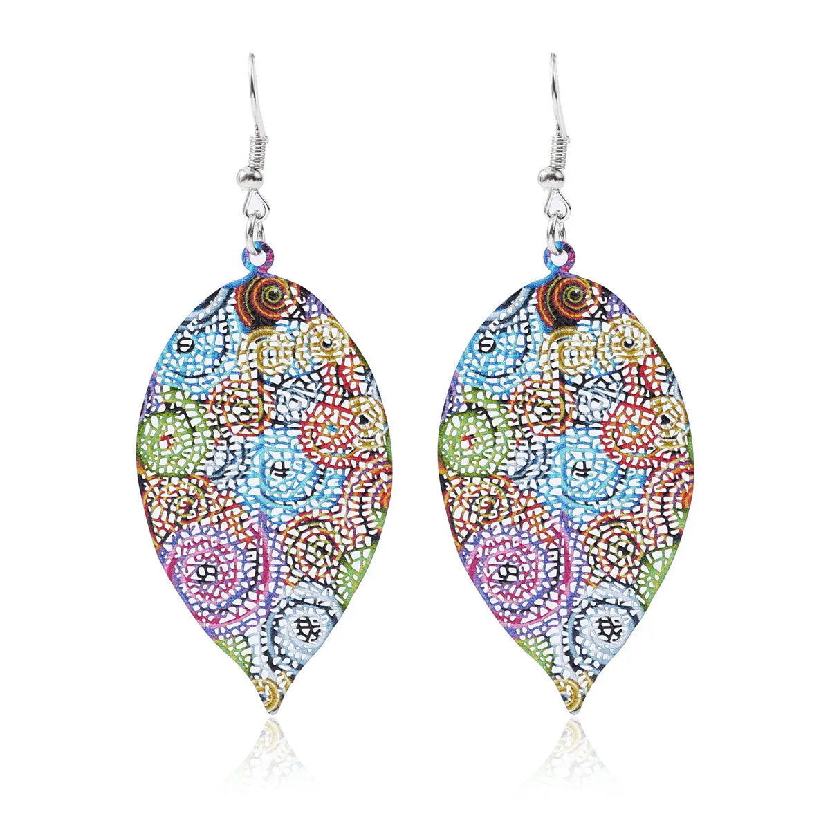 Blue Multicolor Enamel & Silver-Plated Openwork Leaves Drop Earrings