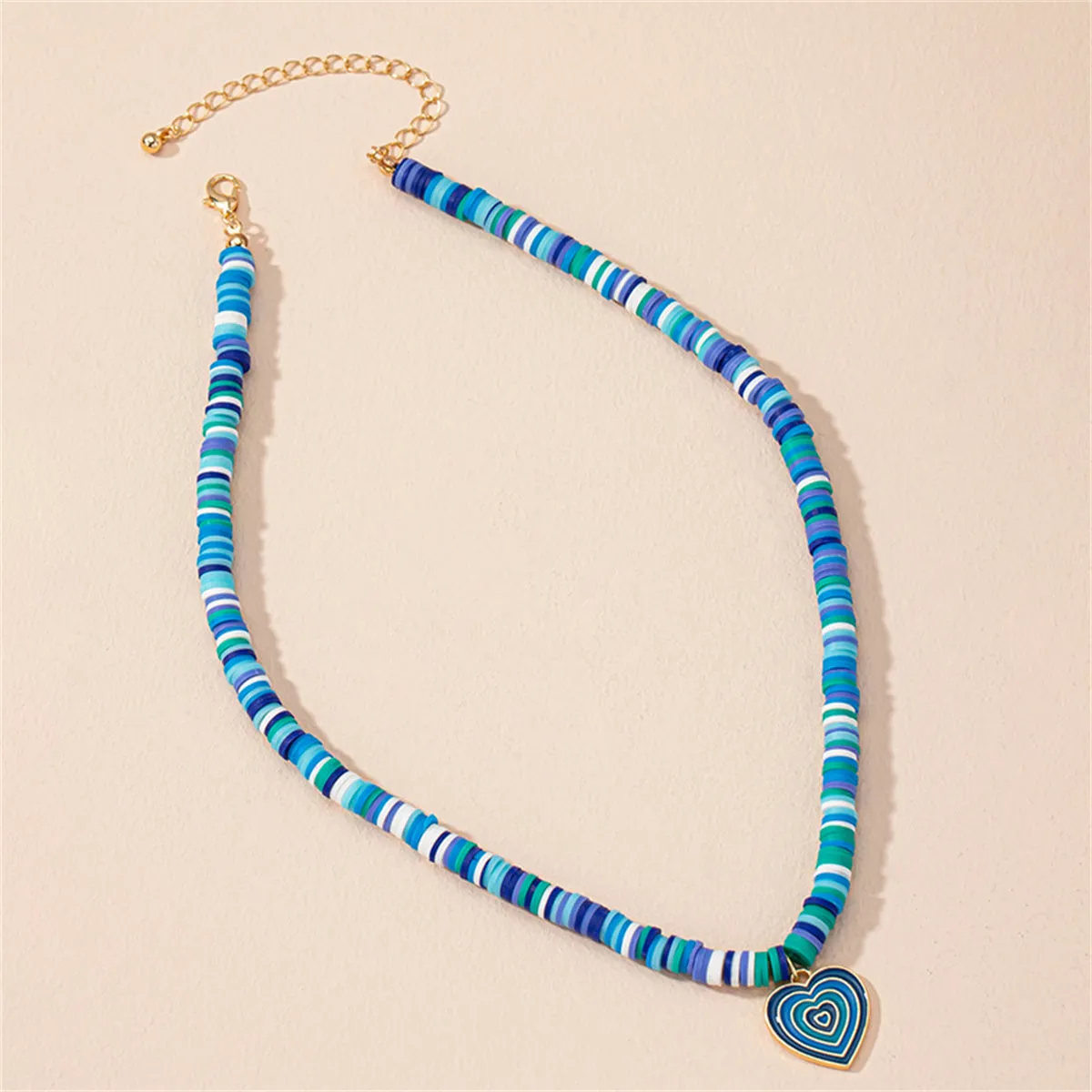 Blue Polymer Clay & 18K Gold-Plated Heart Pendant Necklace
