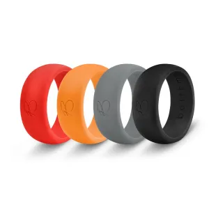 botthms Silicone Rings Combo Pack - 4 Black/Charcoal/Orange & Red