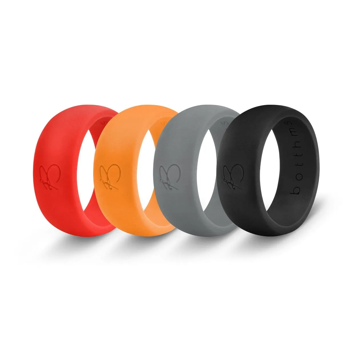 botthms Silicone Rings Combo Pack - 4 Black/Charcoal/Orange & Red