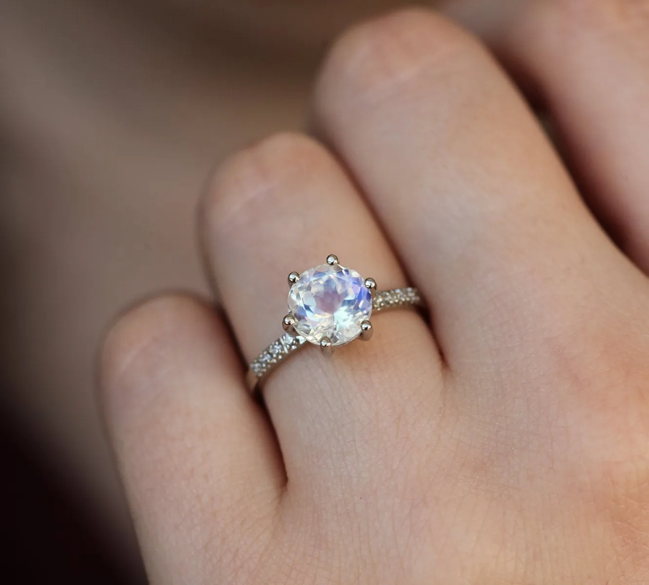 Calvin Rainbow Moonstone Diamond Ring