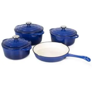 Cast Iron Cookware Pot Set 7 Piece Blue TH184