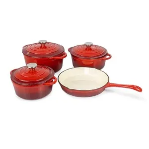 Cast Iron Cookware Pot Set 7 Piece Red TH184