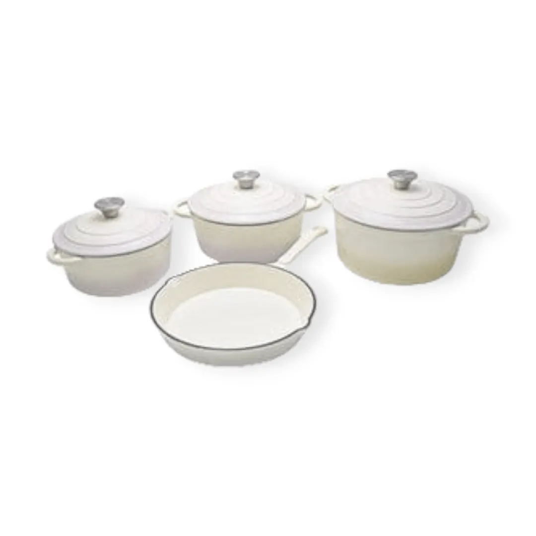 Cast Iron Cookware Pot Set 7 Piece White/Cream TH184