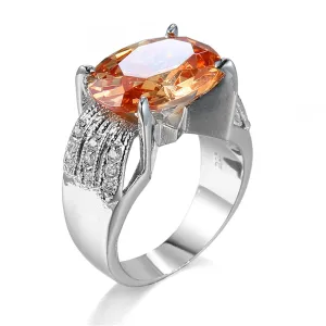 Champagne Cubic Zirconia & Crystal Three-Row Prong Oval Ring