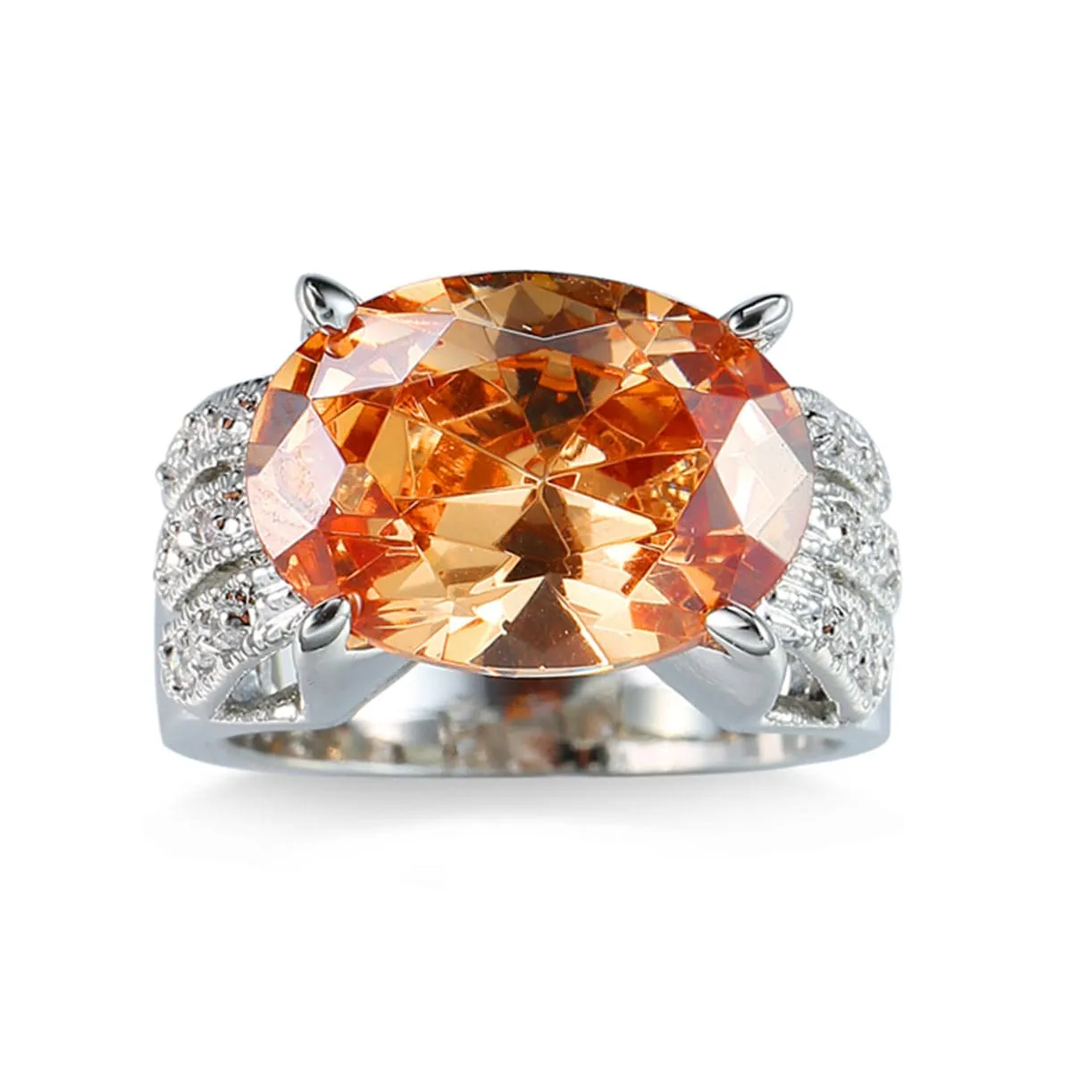 Champagne Cubic Zirconia & Crystal Three-Row Prong Oval Ring