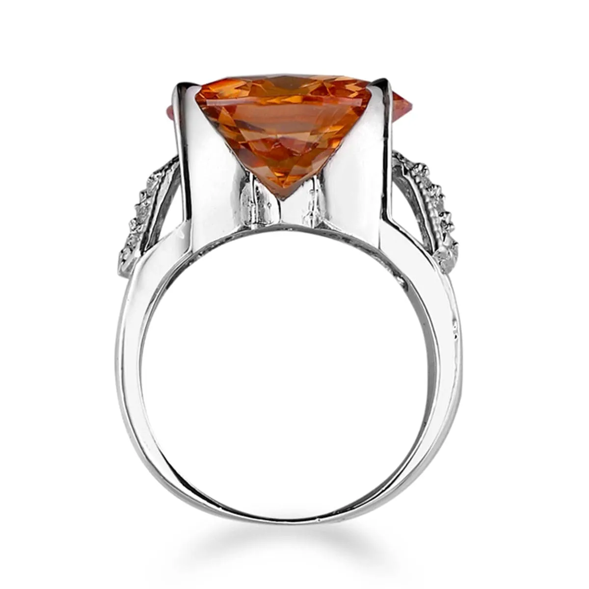 Champagne Cubic Zirconia & Crystal Three-Row Prong Oval Ring