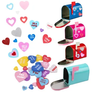 Cheep N Cheerful 4-Pack Valentine Mailbox Craft Kits, Foam Stickers, Kids Valentine