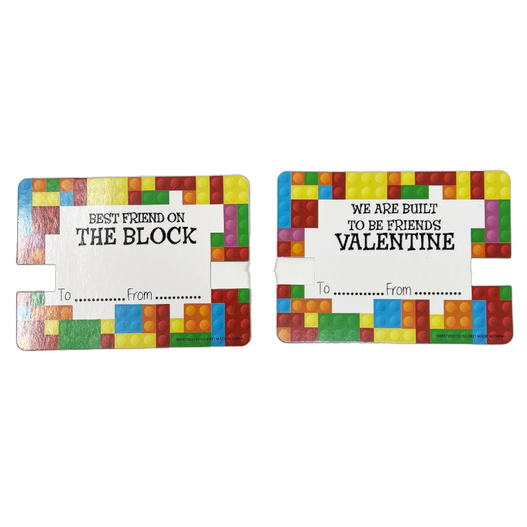 Cheep n Cheerful Valentine Kiddie Card Basket with 16ct Brick Bracelets and Valentine Cards, Deluxe Valentine Novelty, Kids Valentine, 33 pcs