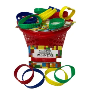 Cheep n Cheerful Valentine Kiddie Card Basket with 16ct Brick Bracelets and Valentine Cards, Deluxe Valentine Novelty, Kids Valentine, 33 pcs