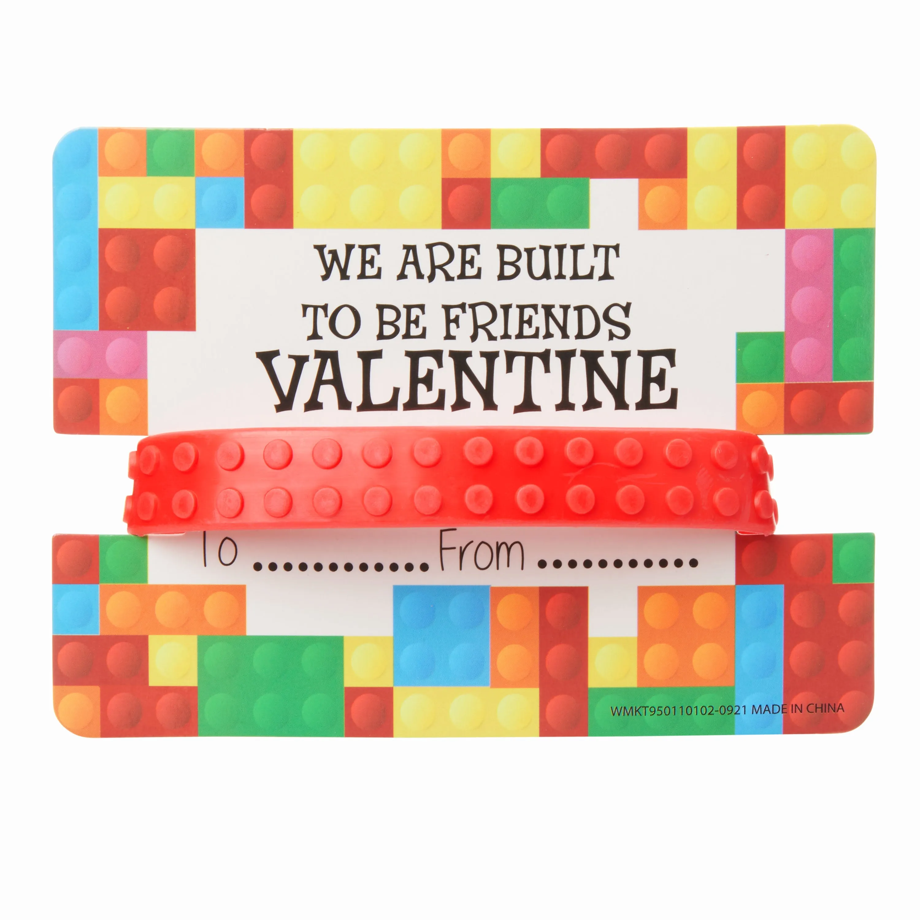 Cheep n Cheerful Valentine Kiddie Card Basket with 16ct Brick Bracelets and Valentine Cards, Deluxe Valentine Novelty, Kids Valentine, 33 pcs