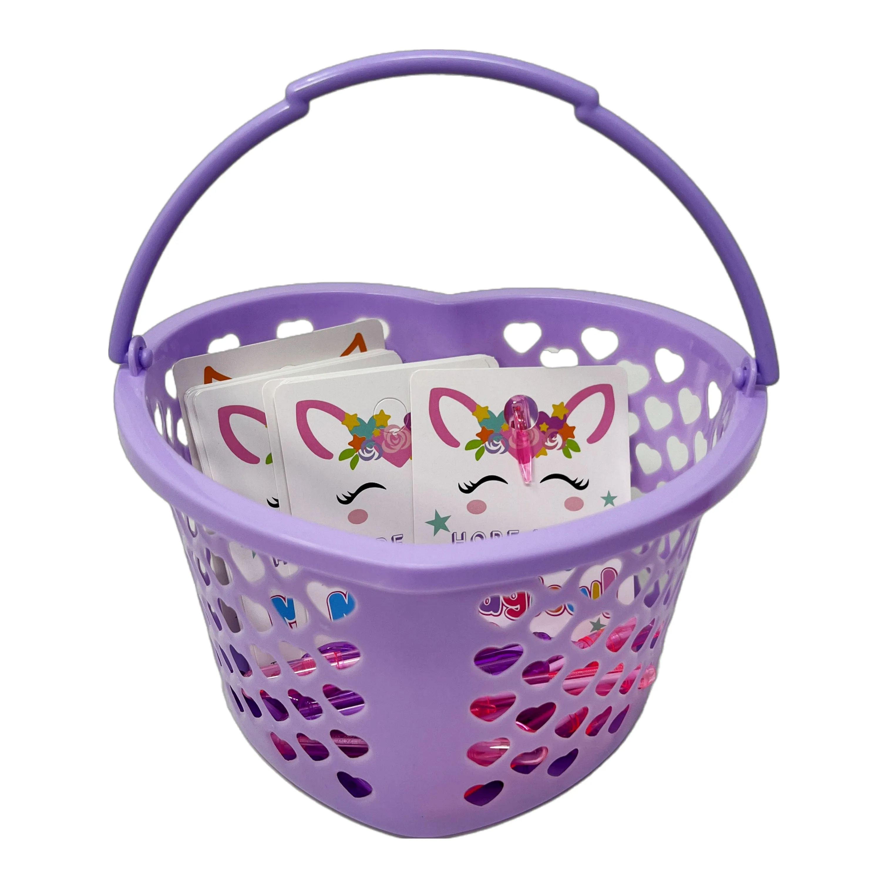 Cheep N Cheerful Valentine Kiddie Card Basket with 16ct Mini Pens and Unicorn Cards, Deluxe Valentine Cards, Kids valentines, 33 pcs