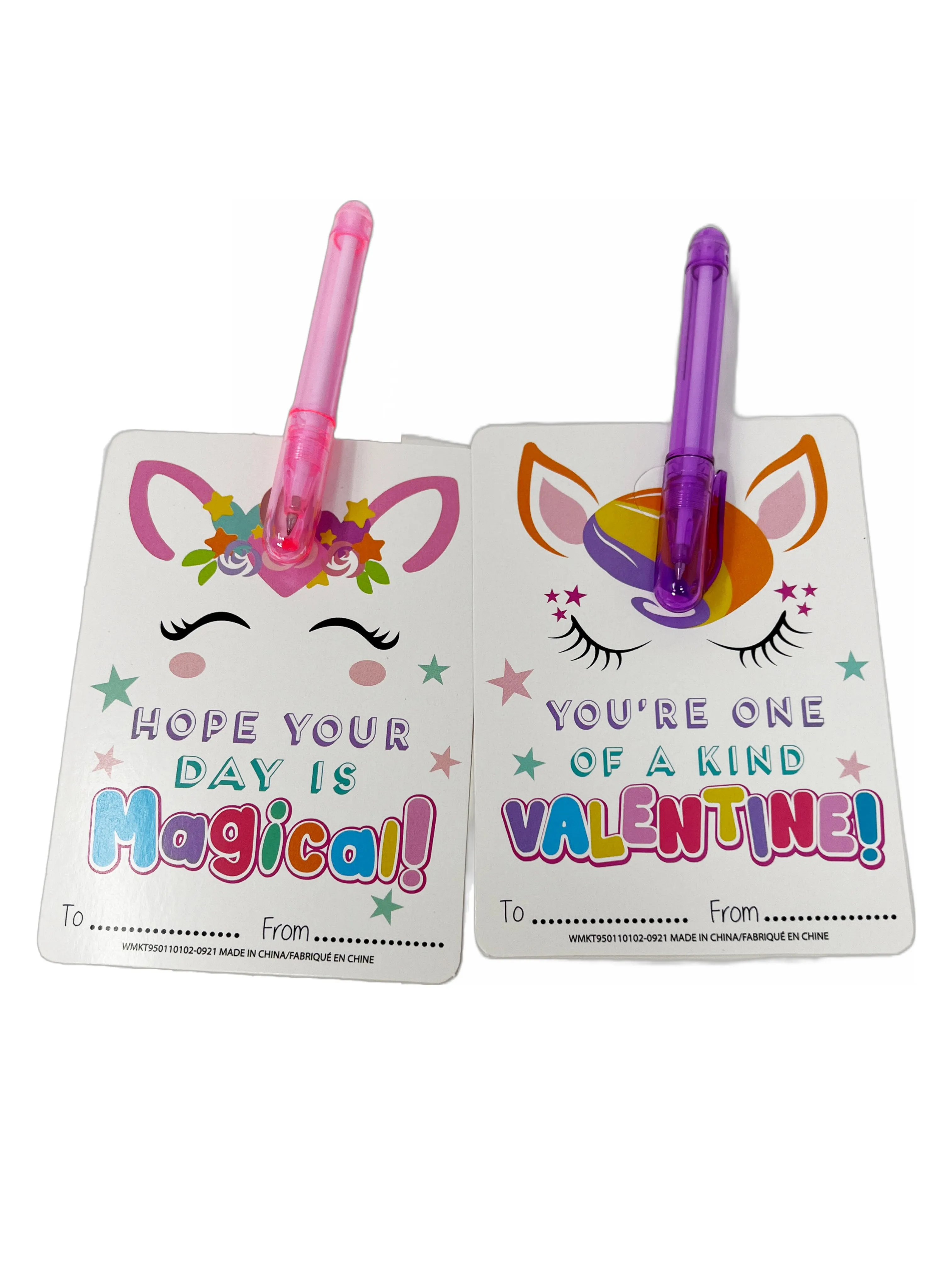 Cheep N Cheerful Valentine Kiddie Card Basket with 16ct Mini Pens and Unicorn Cards, Deluxe Valentine Cards, Kids valentines, 33 pcs