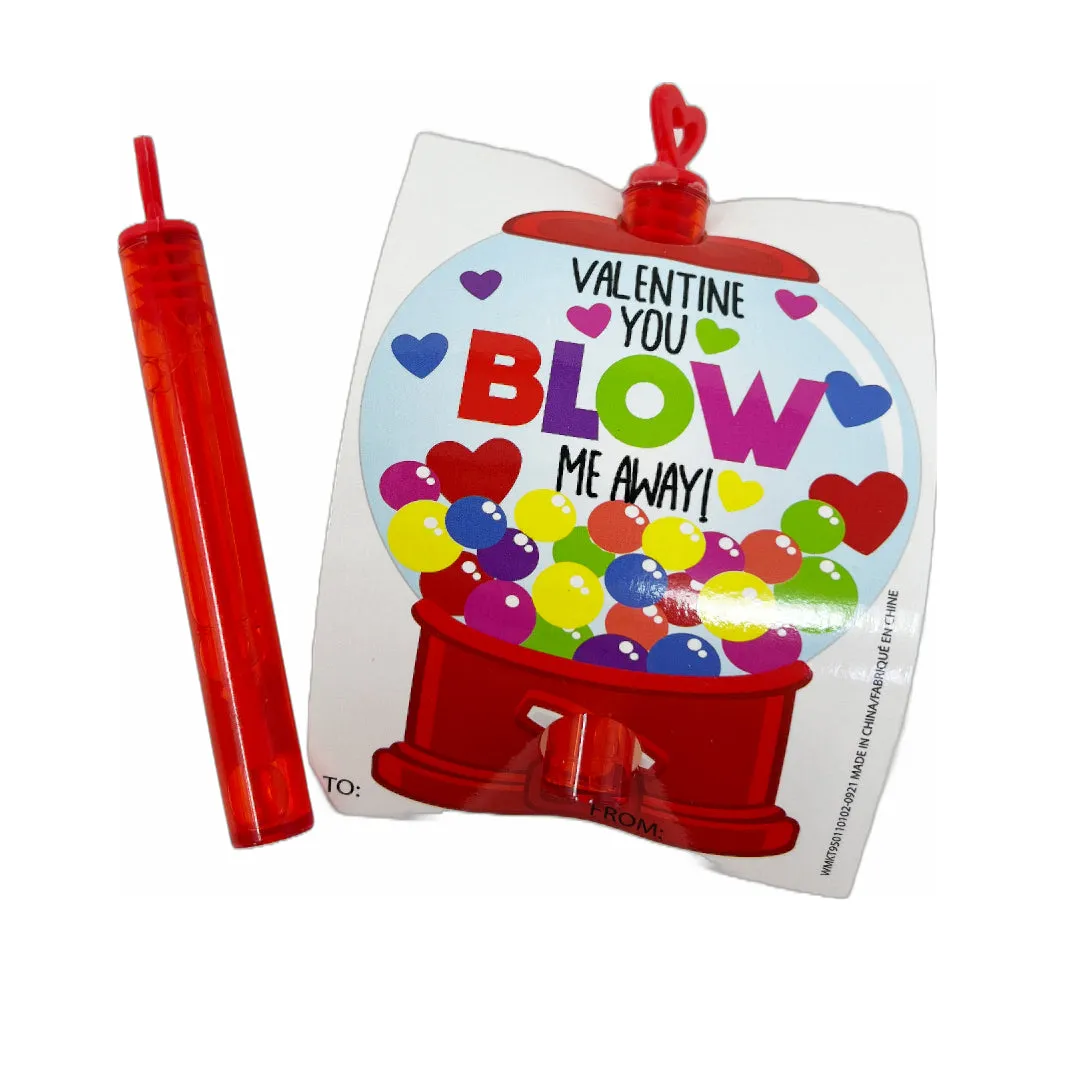 Cheep N Cheerful Valentine Kiddie Card Heart Basket with 16ct Bubble Wands and Cards, Valentine Party Favors, Kids Valentine