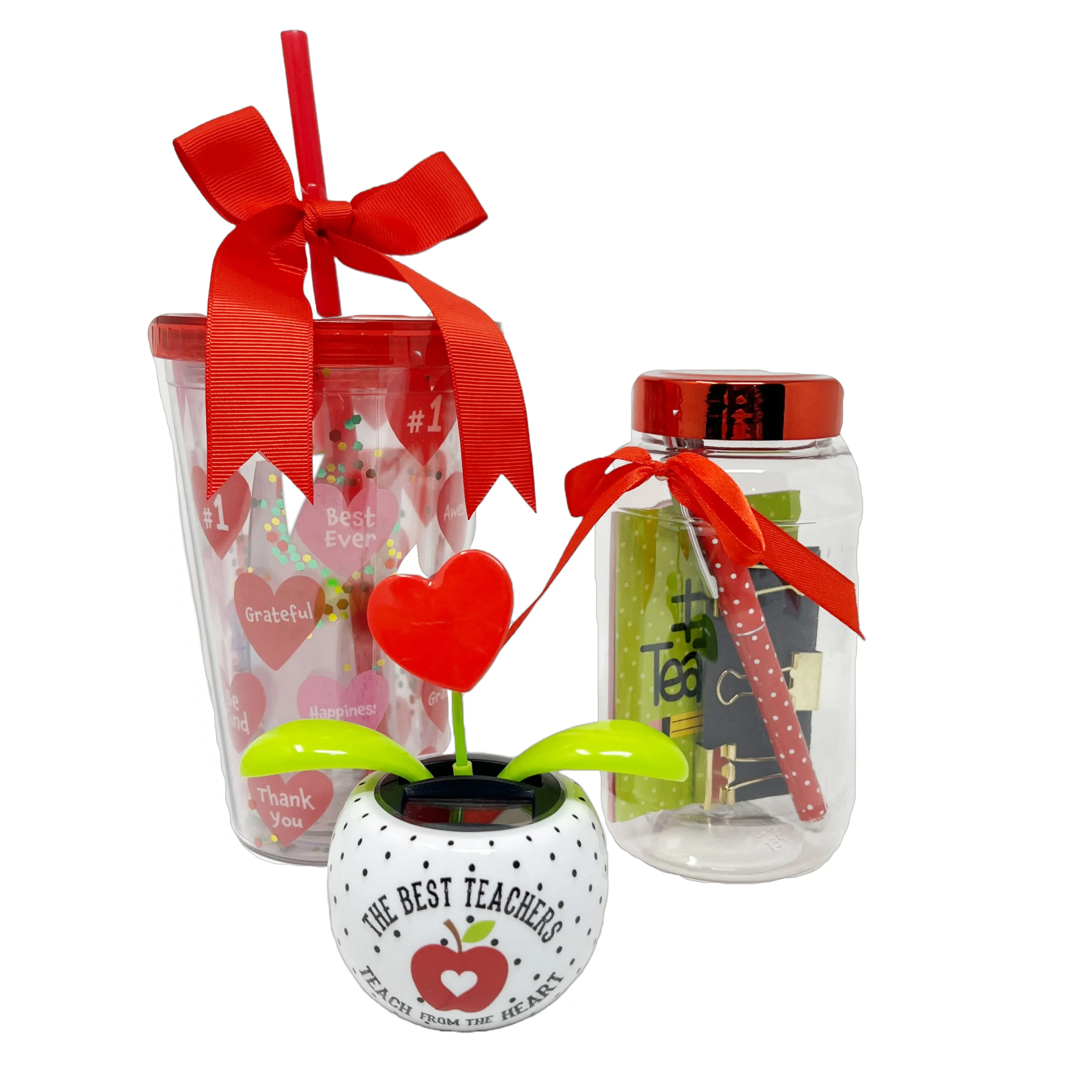Cheep N Cheerful Valentines Day Teacher Gift Set, Tumbler, Solar Flower, Stationary Set, 10 pcs