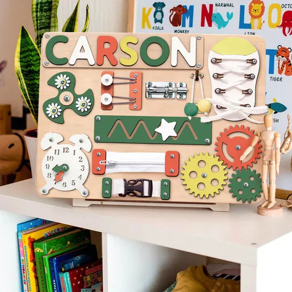 Christianartbag Educational Toys, Custom Engraved Montessori Busy Board - Personalized Wooden Educational Toy for Toddlers, CABTK01270224.