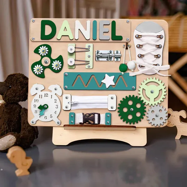 Christianartbag Educational Toys, Custom Engraved Montessori Busy Board - Personalized Wooden Educational Toy for Toddlers, CABTK01270224.