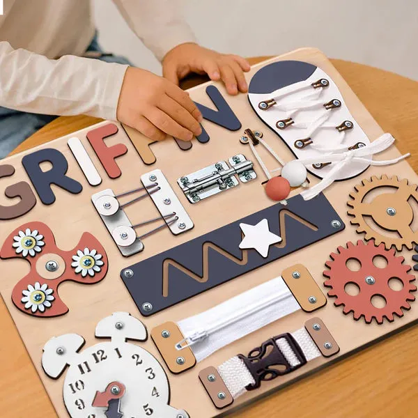 Christianartbag Educational Toys, Custom Engraved Montessori Busy Board - Personalized Wooden Educational Toy for Toddlers, CABTK01270224.
