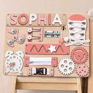 Christianartbag Educational Toys, Custom Engraved Montessori Busy Board - Personalized Wooden Educational Toy for Toddlers, CABTK01270224.