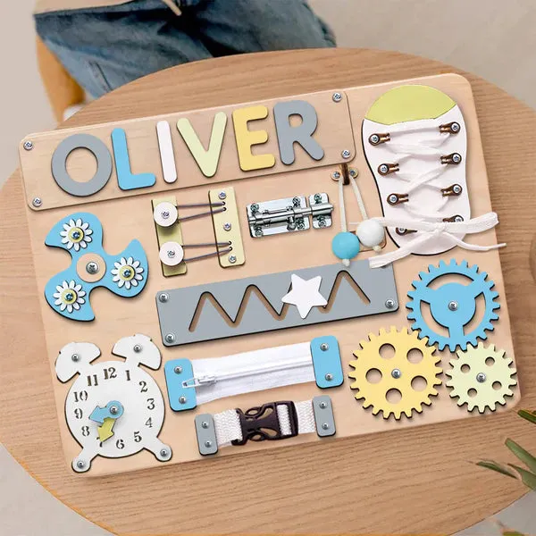 Christianartbag Educational Toys, Custom Engraved Montessori Busy Board - Personalized Wooden Educational Toy for Toddlers, CABTK01270224.