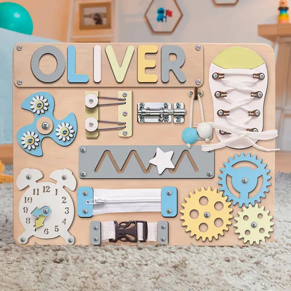 Christianartbag Educational Toys, Custom Engraved Montessori Busy Board - Personalized Wooden Educational Toy for Toddlers, CABTK01270224.