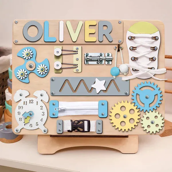 Christianartbag Educational Toys, Custom Engraved Montessori Busy Board - Personalized Wooden Educational Toy for Toddlers, CABTK01270224.