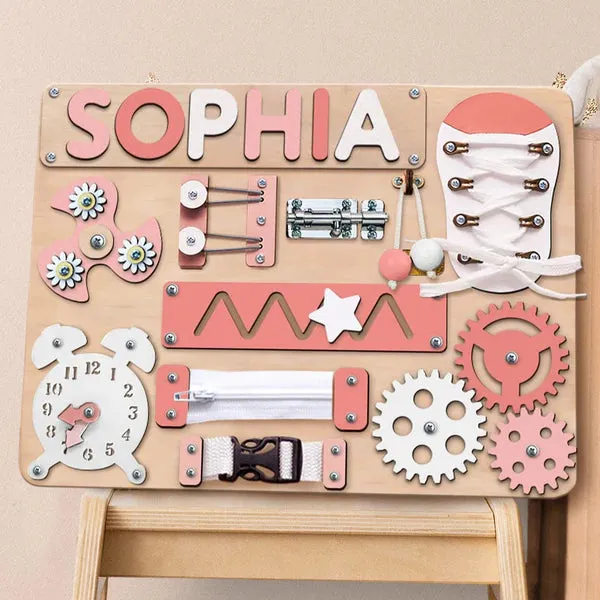 Christianartbag Educational Toys, Custom Engraved Montessori Busy Board - Personalized Wooden Educational Toy for Toddlers, CABTK01270224.