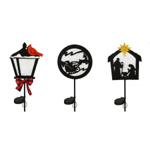 Christmas Silhouettes Solar Lit Fabric Stakes, 3 Asst,47fs035bl