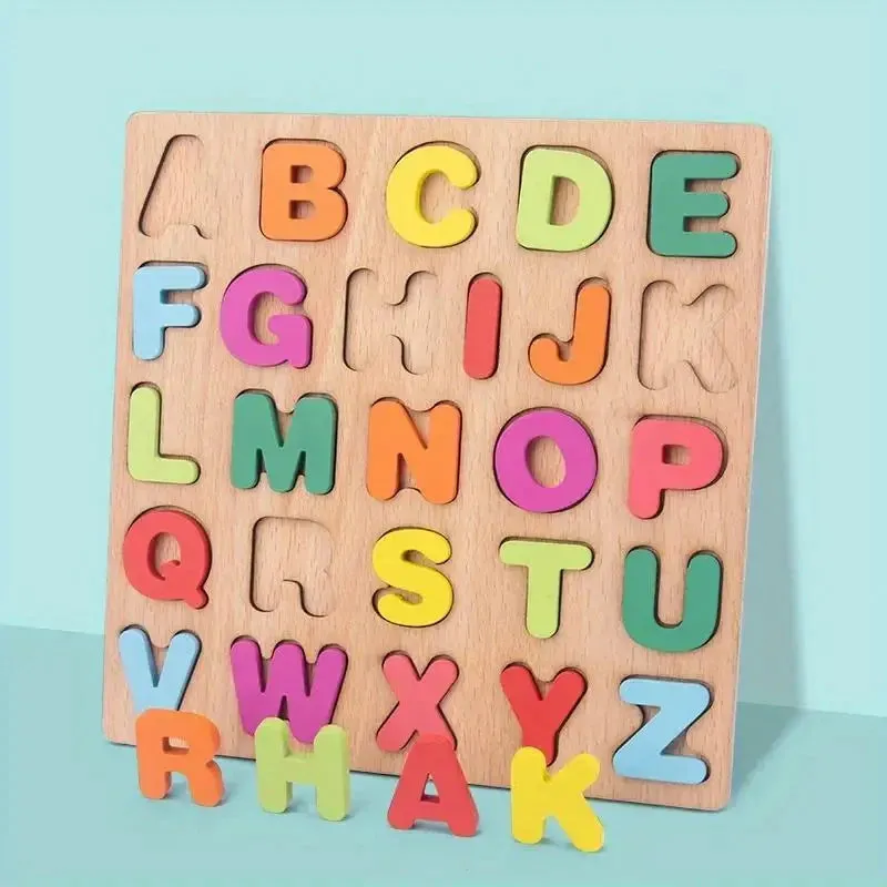 Colorful Alphabet Number Wooden Puzzles for Kids Montessori Intelligent Matching Game Preschool Children Early Educational Toys