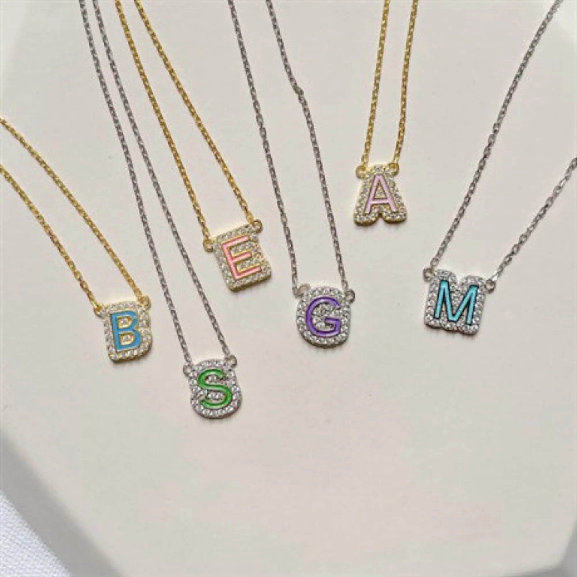 Colorful Enamel Diamond Letter Necklace