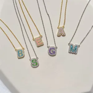 Colorful Enamel Diamond Letter Necklace